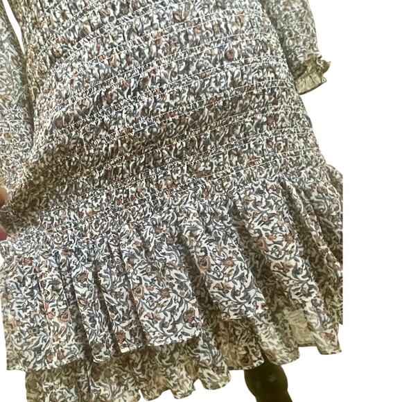 VERONICA BEARD MINI DRESS FARHA SMOCKED FLORAL Sz 6 RUFFLED HEM COTTAGE CORE - Picture 10 of 16